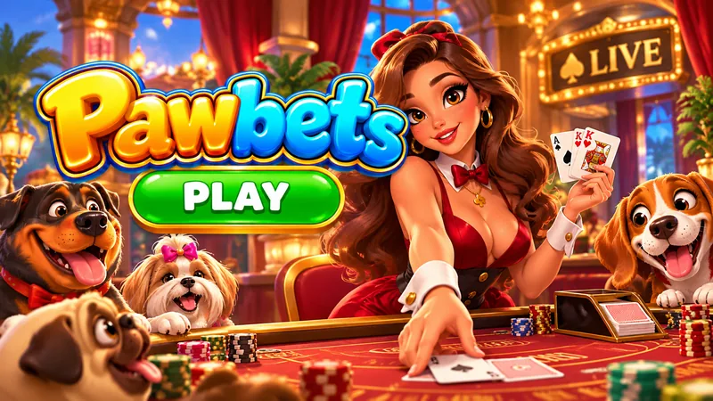 Live dealer card table with friendly dogs